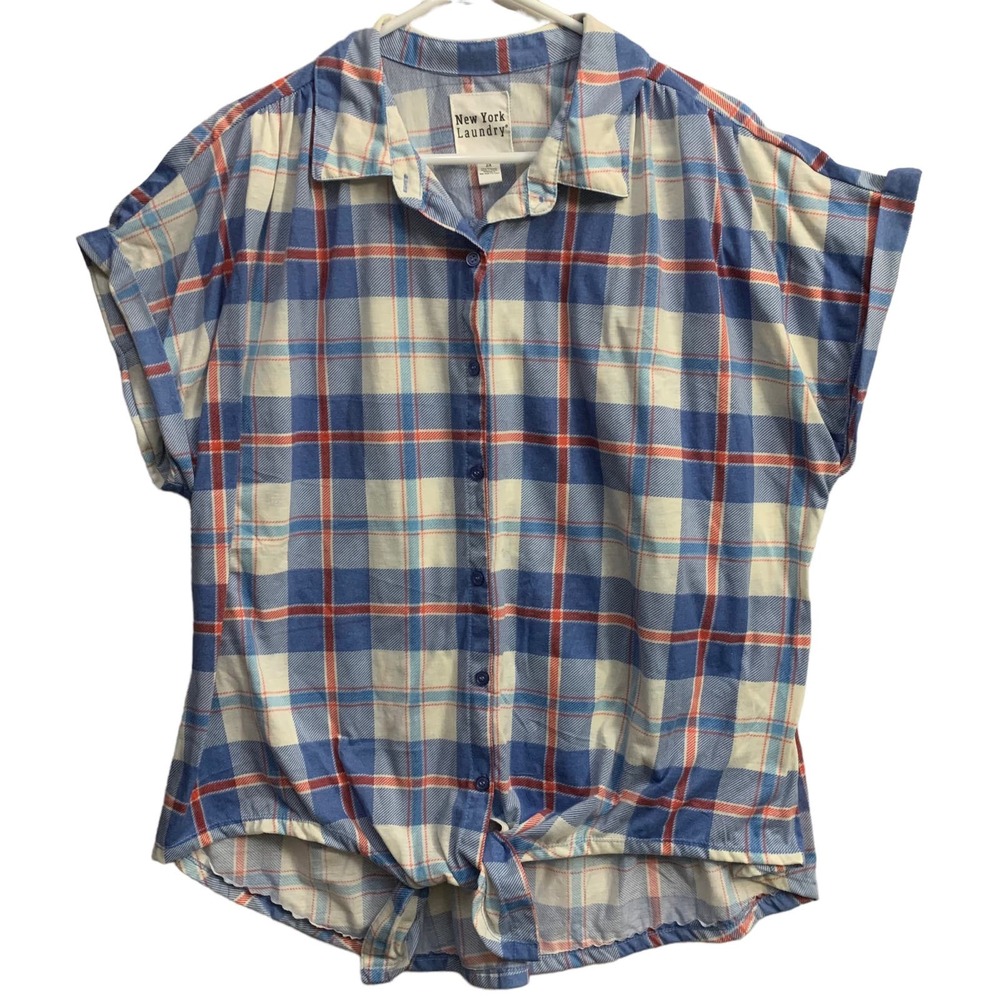 New York Laundry Plaid Button and Tie Front Blouse Size 2X